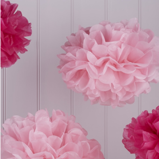 Picture of Tissue Paper Pom Poms - Hot & Light Pink (set 5)