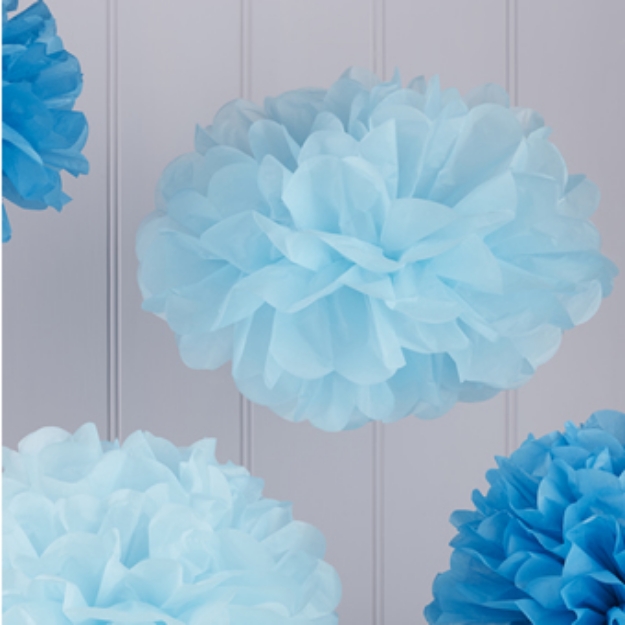Picture of Tissue Paper Pom Poms - Baby & Dark Blue (set  5)