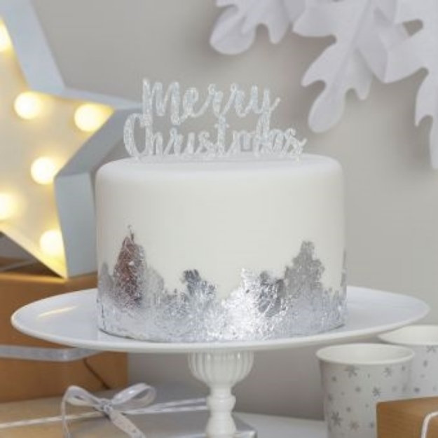 Picture of Merry Christmas Silver Cake Topper 