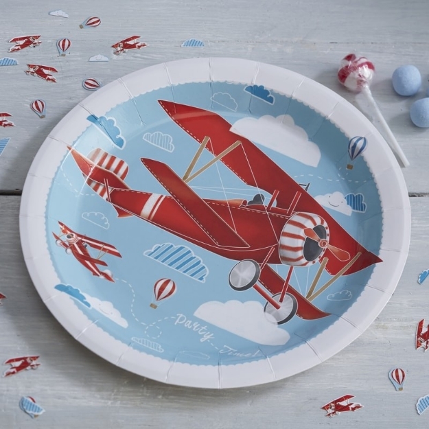Picture of Paper Plates (22.5cm.)-Vintage airplane 