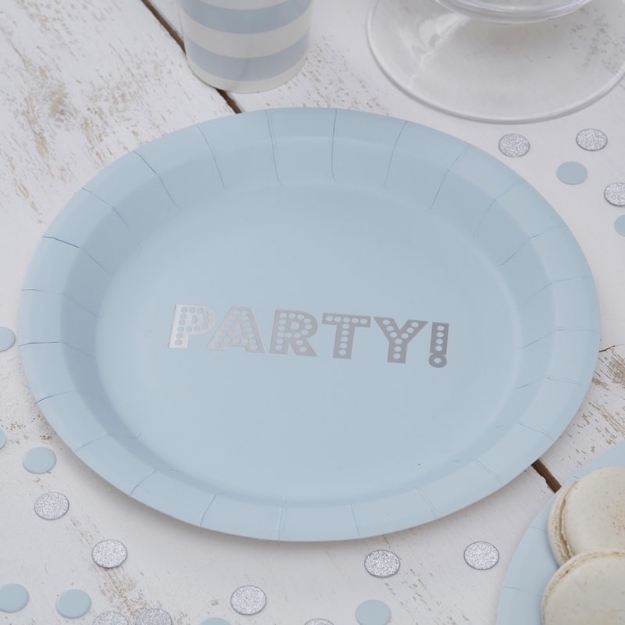 Picture of Baby Blue & Silver Foil PARTY Plates (23cm.)