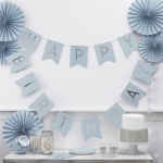 Picture of Baby Blue & Silver Foil Happy Birthday Bunting 