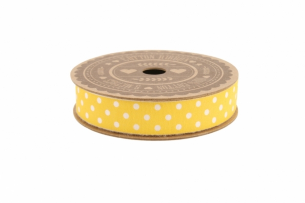 Picture of Yellow and white polka dot 5m cotton ribbon