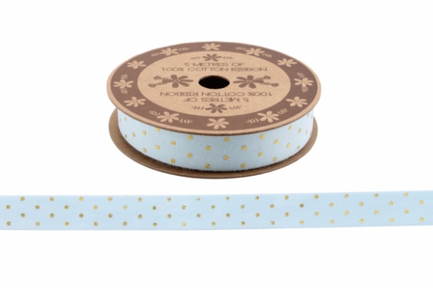 Picture of Light blue and gold 5m cotton ribbon