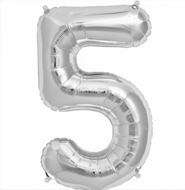Picture of Foil balloon number 5 silver 35cm