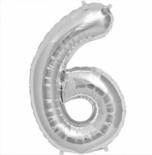 Picture of Foil balloon number 6 silver 86cm