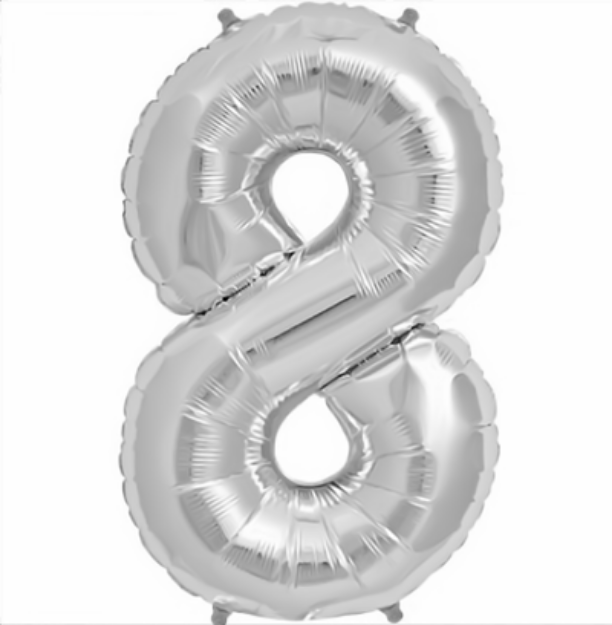 Picture of Foil balloon number 8 silver 35cm