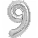 Picture of Foil balloon number 9 silver 86cm