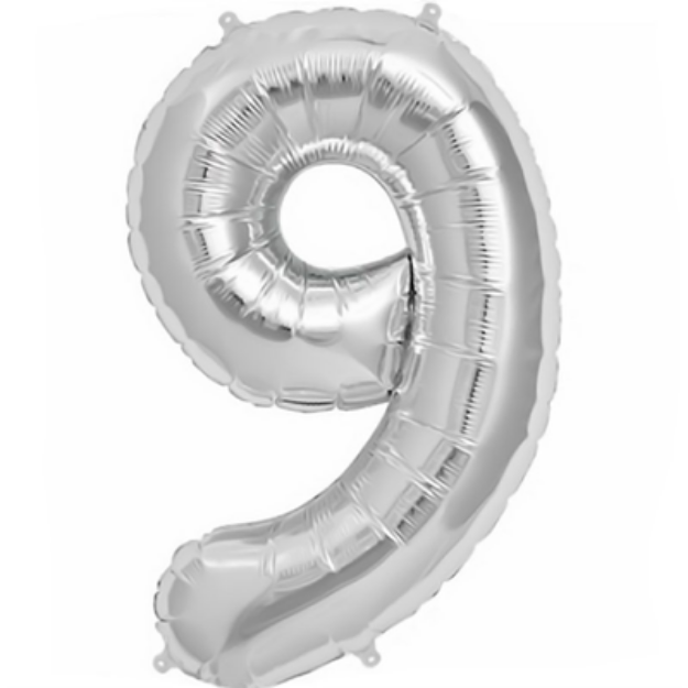 Picture of Foil balloon number 9 silver 86cm