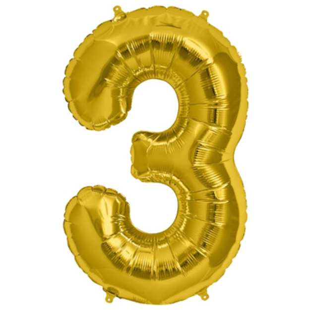 Picture of Foil Balloon Number 3 Gold 35cm