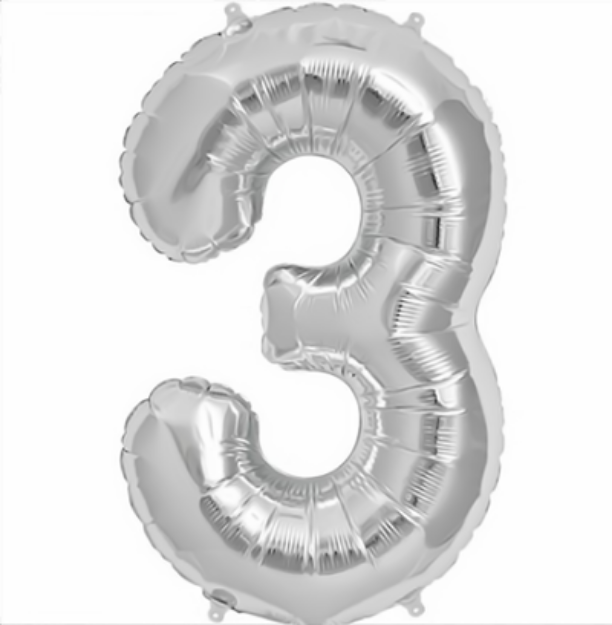 Picture of Foil balloon number 3 silver 35cm