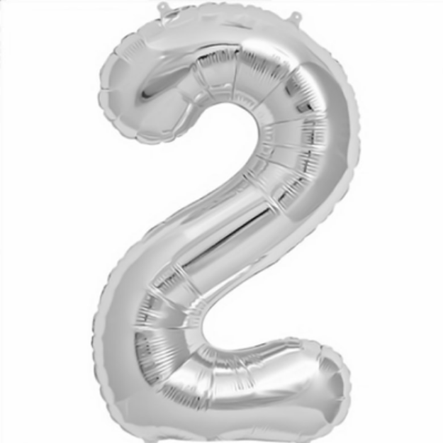 Picture of Foil balloon number 2 silver 35cm