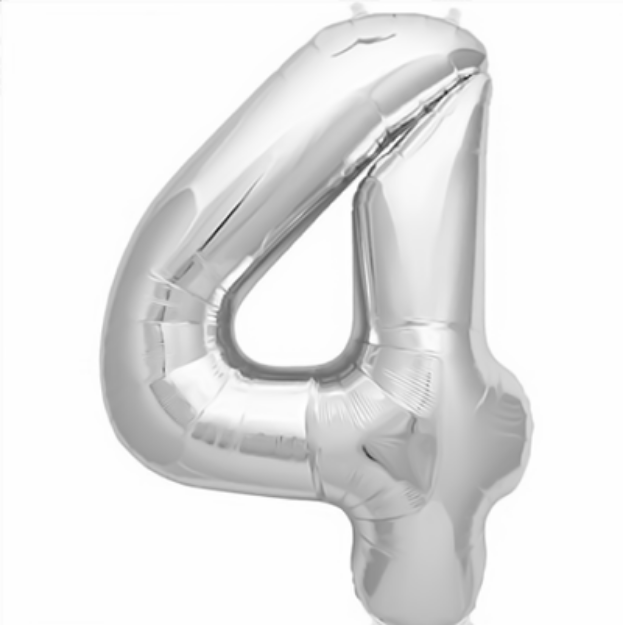Picture of Foil balloon number 4 silver 86cm