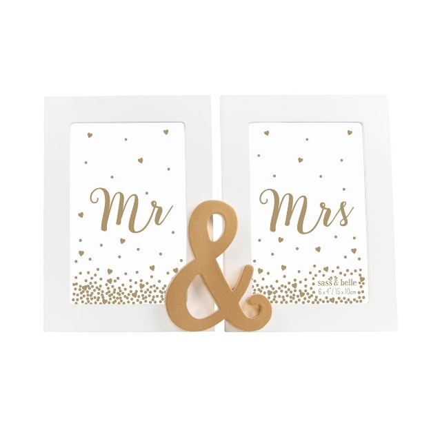 Picture of Mr & Mrs gold double photo frame