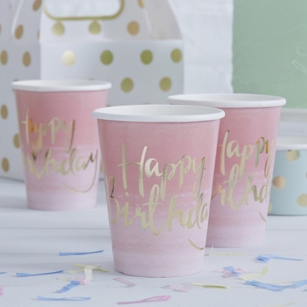 Picture of Gold Foiled Pink Ombre Happy Birthday Paper Cups 