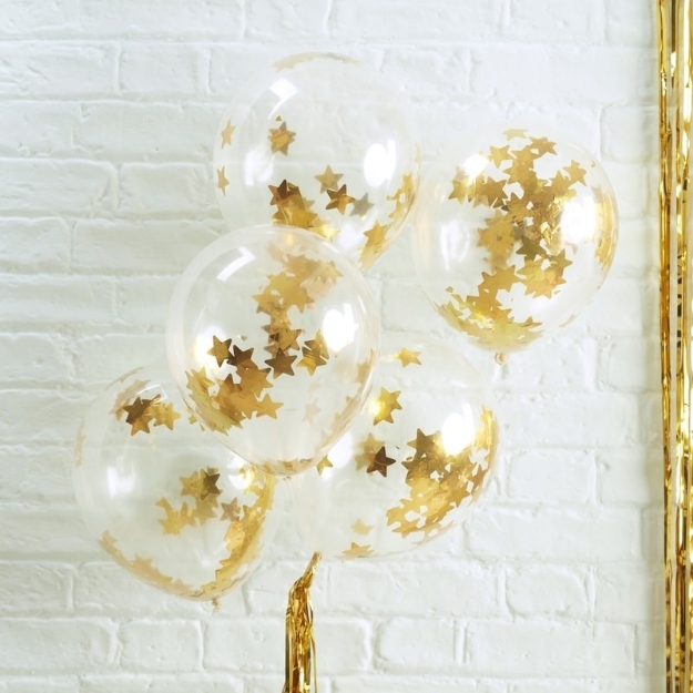 Picture of Gold Star Shaped Confetti Filled Balloons 