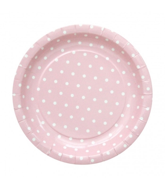 Χάρτινα πιάτα (20εκ.)- Ροζ με λευκά πουά