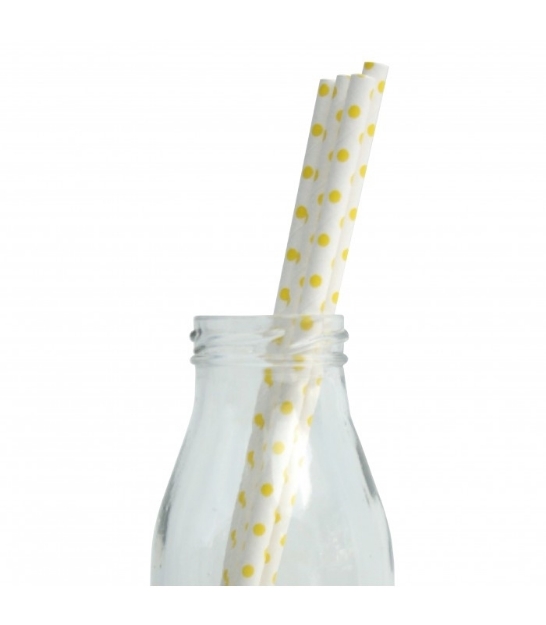 Picture of Paper straws white with yellow dots (25pc.)