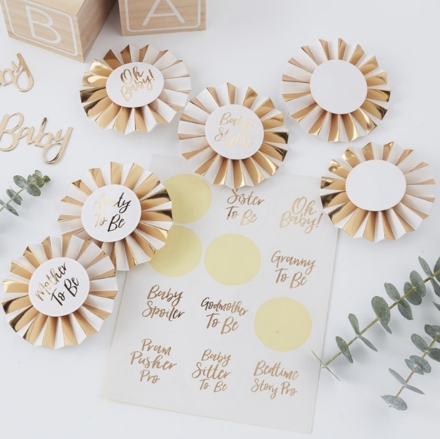 Picture of Gold foiled baby shower badge kit - Oh Baby!