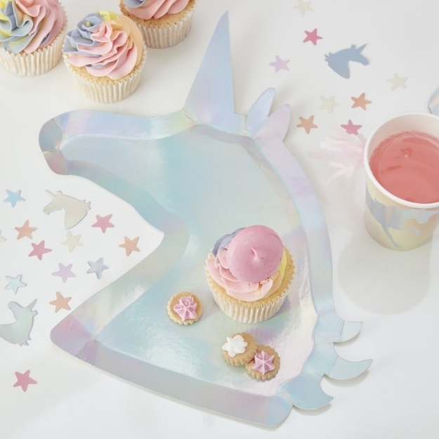 Picture of Iridescent Unicorn Shaped Paper Plates