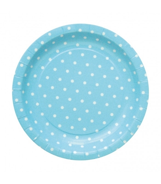 Χάρτινα πιάτα (20εκ.)- Γαλάζια με λευκά πουά