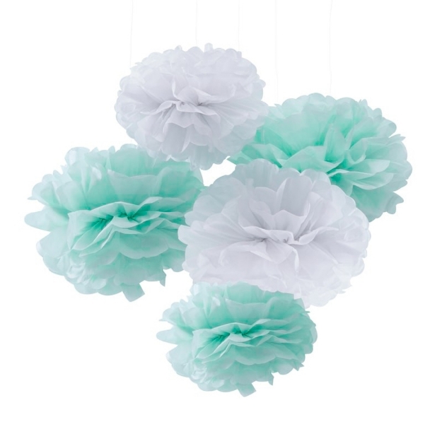 Pom Pom Λευκά και Tiffany (σετ 5)