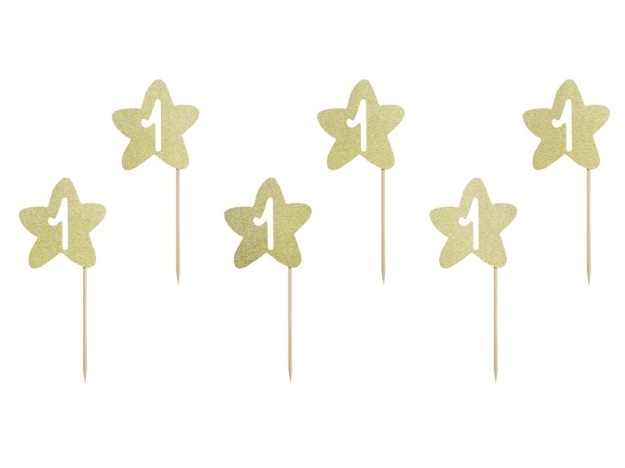 Picture of Cupcake toppers - Gold star with No1