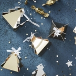 Picture of Gold Christmas tree shaped advent boxes