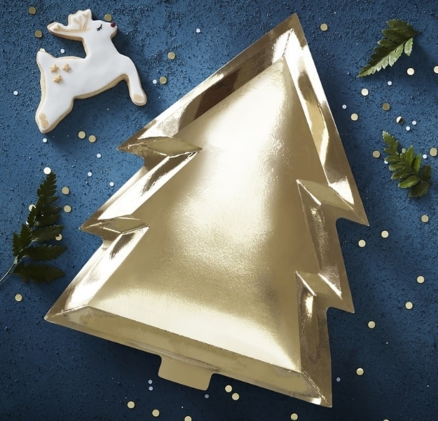 Picture of Gold foiled  Christmas tree shaped plate