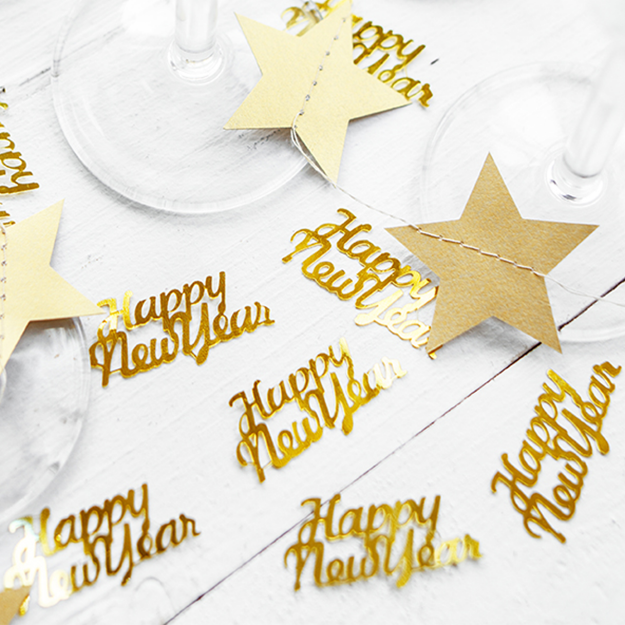 Picture of Gold script Happy New Year  confetti