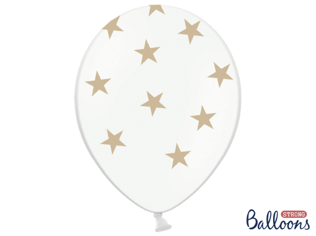 Μπαλόνια λευκά με χρυσά αστέρια (σετ 6)