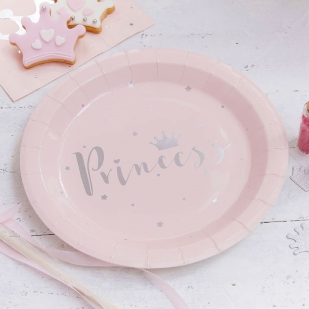 Picture of Princess-Paper Plates Pink & Silver Foiled ((23cm.)