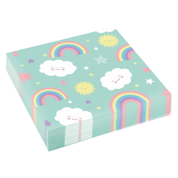 Picture of Paper napkins - Cloud and rainbow (mint)