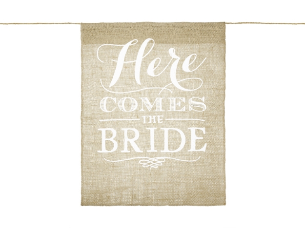 Banner από λινάτσα - Ηere comes the Bride