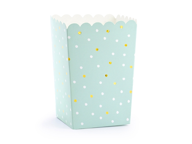 Picture of Boxes for pop corn mint with white and gold dots (6pcs)