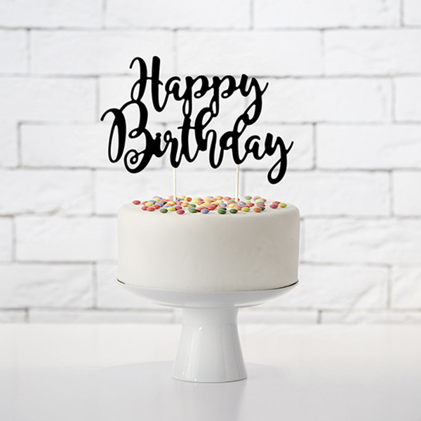 Διακοσμητικό τούρτας  χάρτινο - Happy Birthday μαύρο 