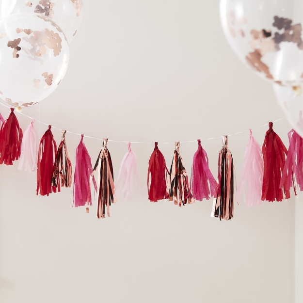 Picture of Rose gold & mixed pink tassel bunting