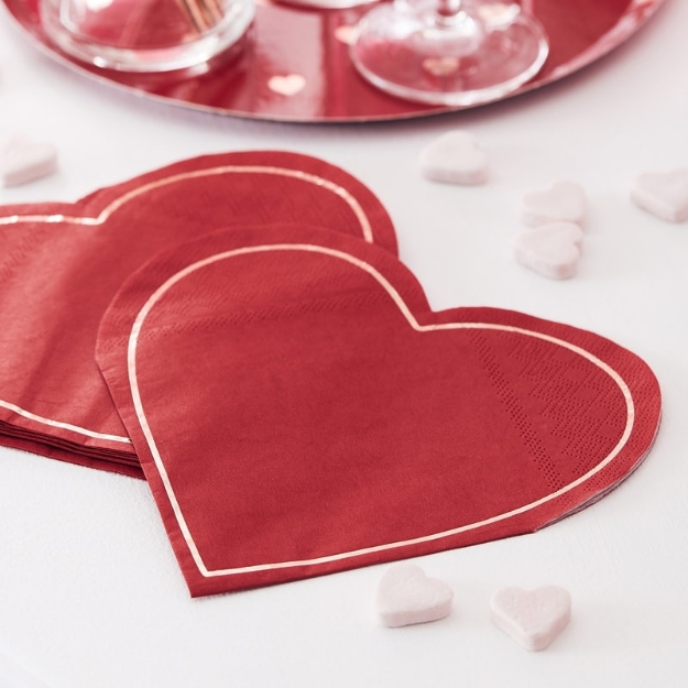 Picture of Paper napkins - Red heart shaped 