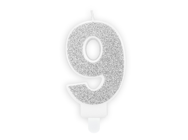 Picture of Silver Glitter 9 Number Candle