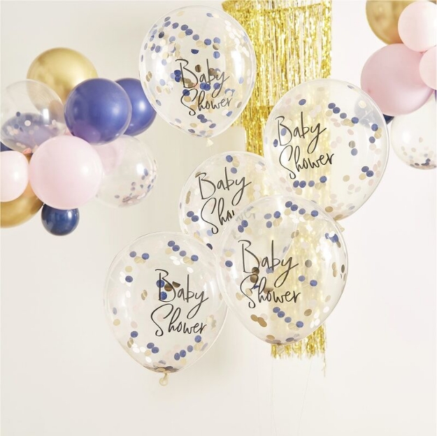 Μπαλόνια με χρυσά, ροζ και μπλε κομφετί - Baby shower
