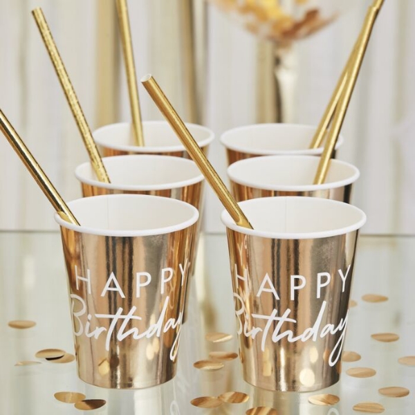 Picture of Paper cups - Happy Birthday gold (8pcs)