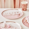 Χάρτινα πιάτα φαγητού - Happy Birthday ombre ροζ χρυσό (8τμχ)
