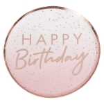 Χάρτινα πιάτα φαγητού - Happy Birthday ombre ροζ χρυσό (8τμχ)