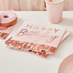 Χαρτοπετσέτες - Happy Birthday ombre ροζ χρυσό με κρόσσια (16τμχ)