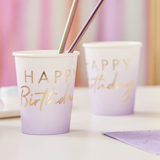 Picture of Paper cups - Happy Birthday lilac (8pcs)