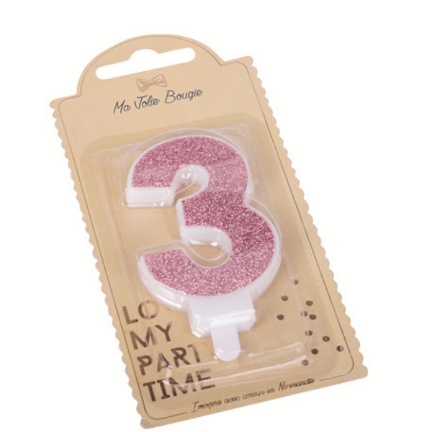 Picture of Rose Gold Glitter 3 Number Candle