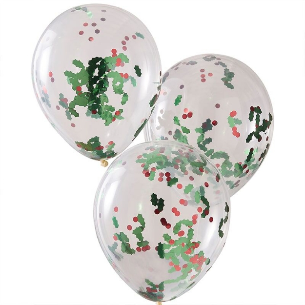Picture of Christmas Holly and Berries Confetti Filled Balloons