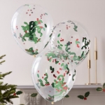 Picture of Christmas Holly and Berries Confetti Filled Balloons