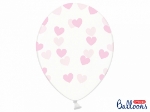 Μπαλόνια διάφανα με ροζ καρδιές (σετ 6)