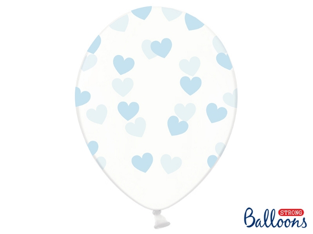 Μπαλόνια διάφανα με γαλάζιες καρδιές (σετ 6)